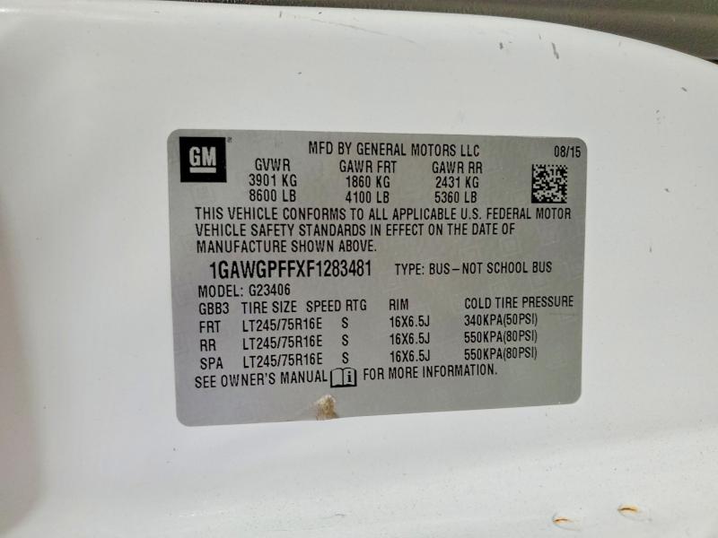 58097976 :رقم المزاد ، 1GAWGPFFXF1283481 vin ، 2015 Chevrolet Express G2500 مزاد بيع