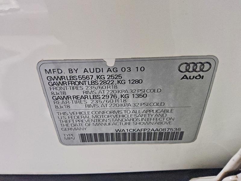 Auction sale of the 2010 Audi Q5, vin: WA1CKAFP2AA087536, lot number: 54884526