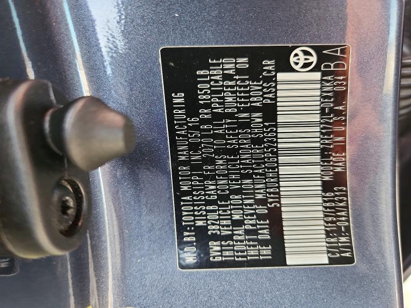 2016 Toyota Corolla მანქანა იყიდება აუქციონზე, vin: 5YFBURHE0GP523651, აუქციონის ნომერი: 58786916
