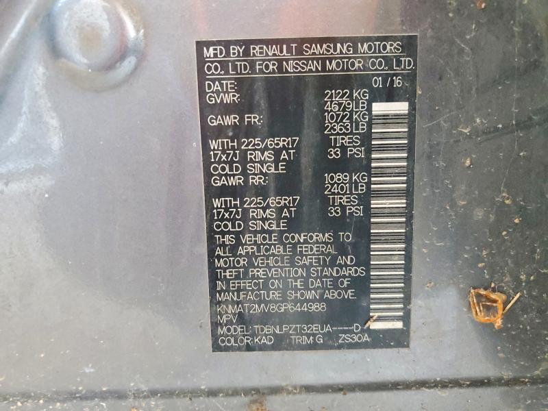 57554386 :رقم المزاد ، KNMAT2MV8GP644988 vin ، 2016 Nissan Rogue مزاد بيع
