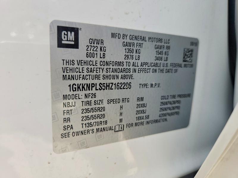 Aukcja sprzedaży 2017 Gmc Acadia, vin: 1GKKNPLS5HZ162296, numer aukcji: 58524136