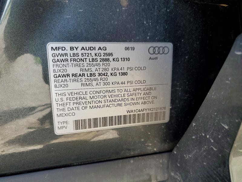55553426 :رقم المزاد ، WA1C4AFY1K2121576 vin ، 2019 Audi Sq5 مزاد بيع