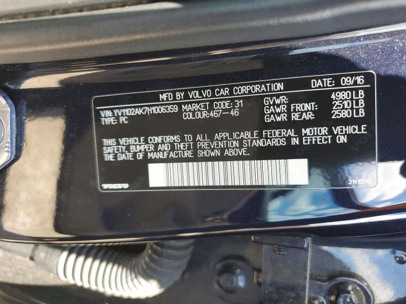 55860576 :رقم المزاد ، YV1102AK7H1006359 vin ، 2017 Volvo S90 مزاد بيع