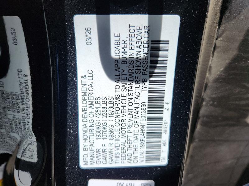 56884066 :رقم المزاد ، 19XFL4H94TE013650 vin ، 2026 Honda Civic مزاد بيع