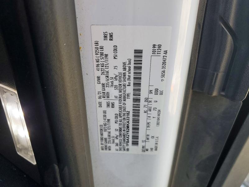 2021 Ford Transit მანქანა იყიდება აუქციონზე, vin: 1FBAX2Y82MKA33182, აუქციონის ნომერი: 57861676