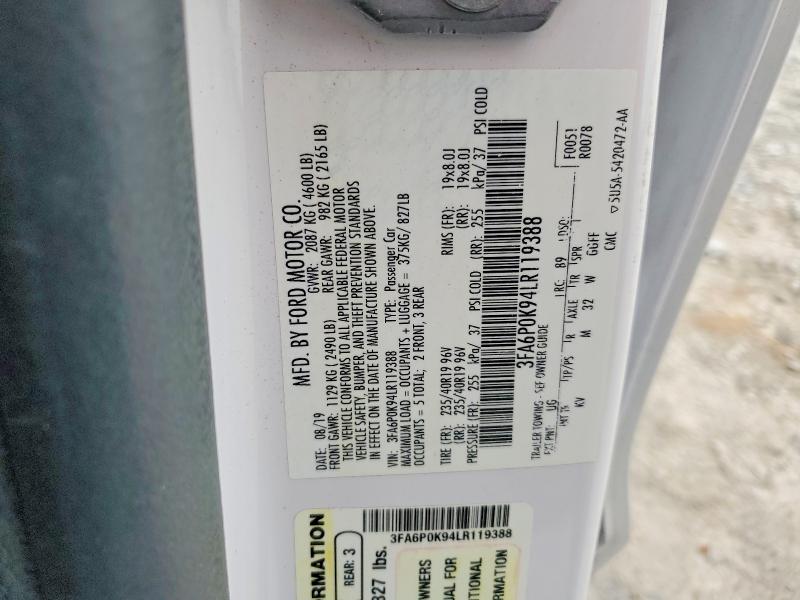 55633556 :رقم المزاد ، 3FA6P0K94LR119388 vin ، 2020 Ford Fusion مزاد بيع
