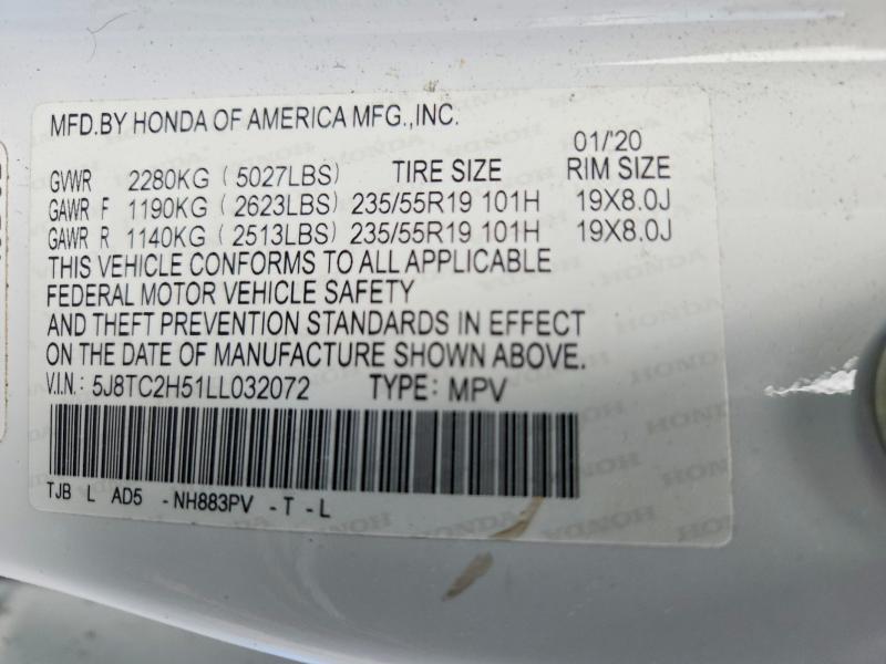 56783176 :رقم المزاد ، 5J8TC2H51LL032072 vin ، 2020 Acura Rdx مزاد بيع