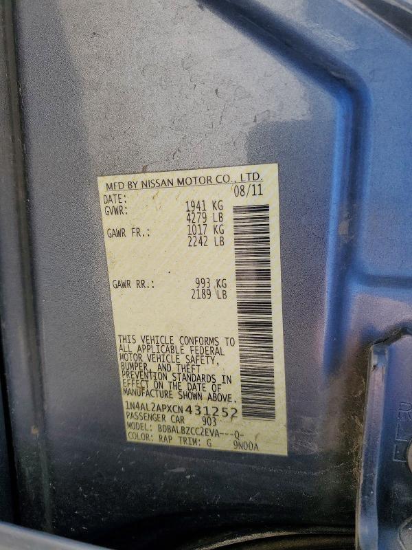 Продаж на аукціоні авто 2012 Nissan Altima, vin: 1N4AL2APXCN431252, номер лоту: 58396826