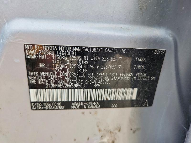 Aukcja sprzedaży 2017 Toyota Rav4, vin: 2T3RFREV2HW598503, numer aukcji: 57677776