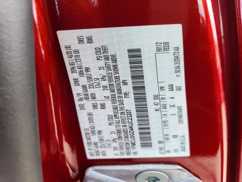 55881776 :رقم المزاد ، 1FMCU0GD4KUC23207 vin ، 2019 Ford Escape مزاد بيع