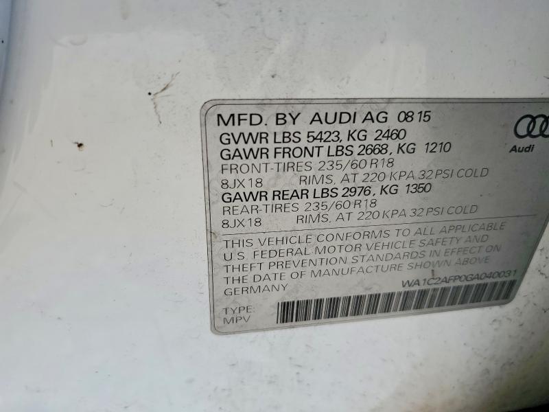 Aukcja sprzedaży 2016 Audi Q5, vin: WA1C2AFP0GA040031, numer aukcji: 58223566