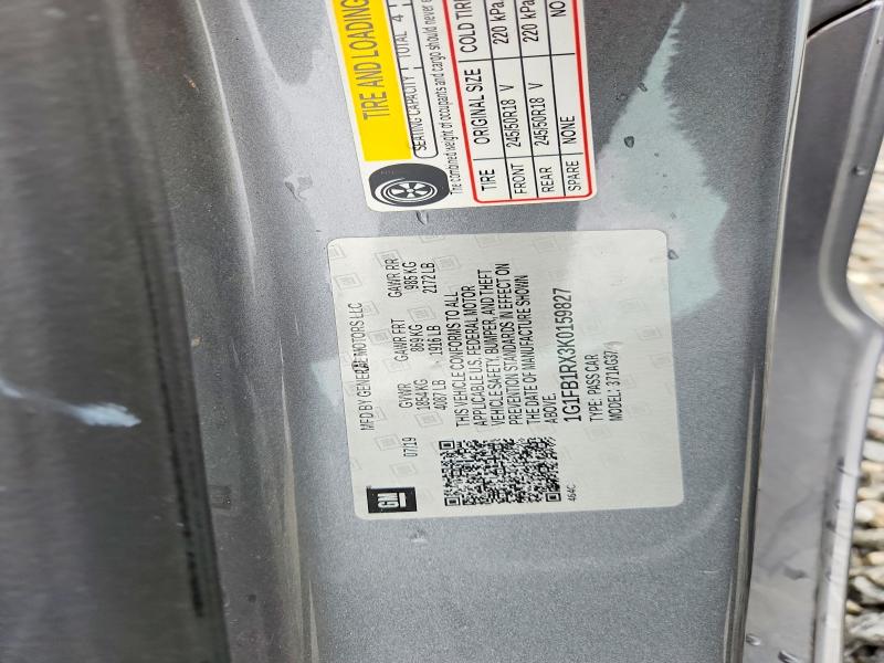 2019 Chevrolet Camaro მანქანა იყიდება აუქციონზე, vin: 1G1FB1RX3K0159827, აუქციონის ნომერი: 57752476