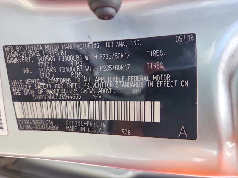 Продажа на аукционе авто 2018 Toyota Sienna, vin: 5TDYZ3DC7JS944665, номер лота: 54873526