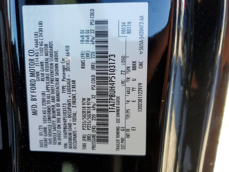 55604756 :رقم المزاد ، 1FATP8UH4P5103173 vin ، 2023 Ford Mustang مزاد بيع