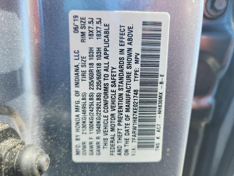 56337186 :رقم المزاد ، 7FARW1H87KE021748 vin ، 2019 Honda Cr-v مزاد بيع