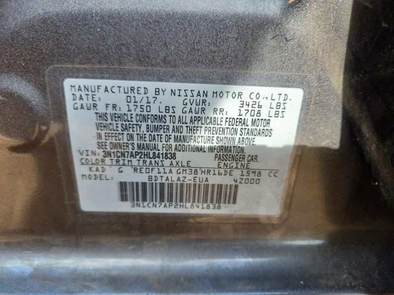 Aukcja sprzedaży 2017 Nissan Versa, vin: 3N1CN7AP2HL841838, numer aukcji: 57849616