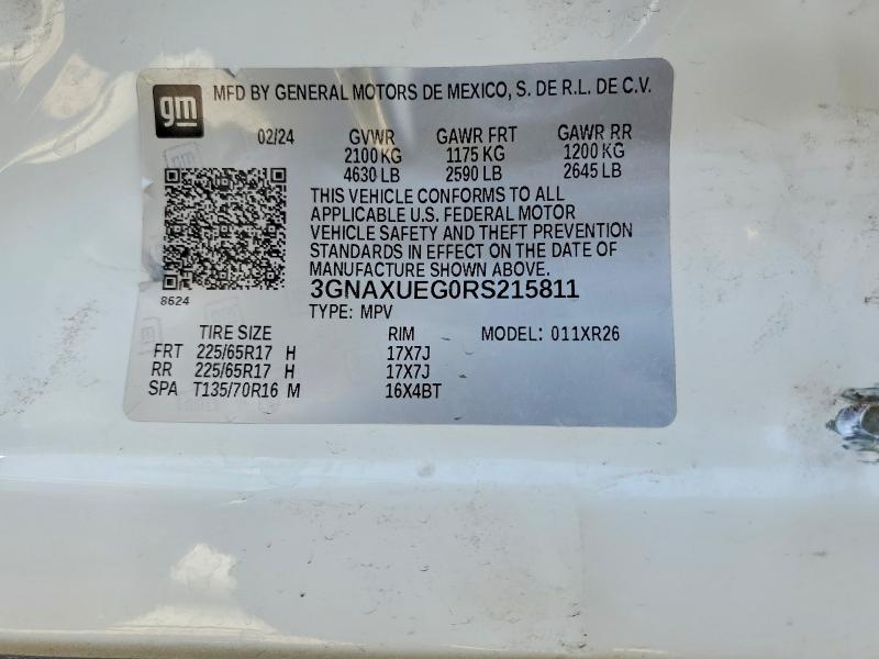 2024 Chevrolet Equinox მანქანა იყიდება აუქციონზე, vin: 3GNAXUEG0RS215811, აუქციონის ნომერი: 58402676