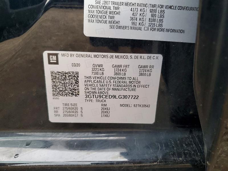 Продаж на аукціоні авто 2020 Gmc Sierra, vin: 3GTU9CED9LG307722, номер лоту: 58622876