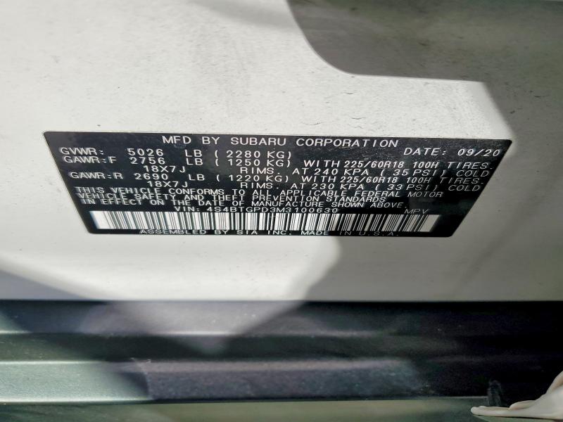 Продажа на аукционе авто 2021 Subaru Outback, vin: 4S4BTGPD3M3100630, номер лота: 56845296