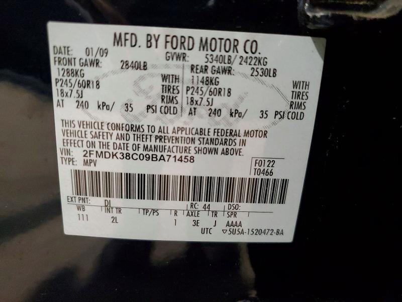 59002026 :رقم المزاد ، 2FMDK38C09BA71458 vin ، 2009 Ford Edge مزاد بيع