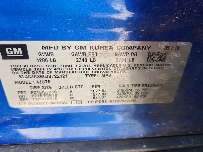 2018 Buick Encore მანქანა იყიდება აუქციონზე, vin: KL4CJASB6JB722121, აუქციონის ნომერი: 57196186