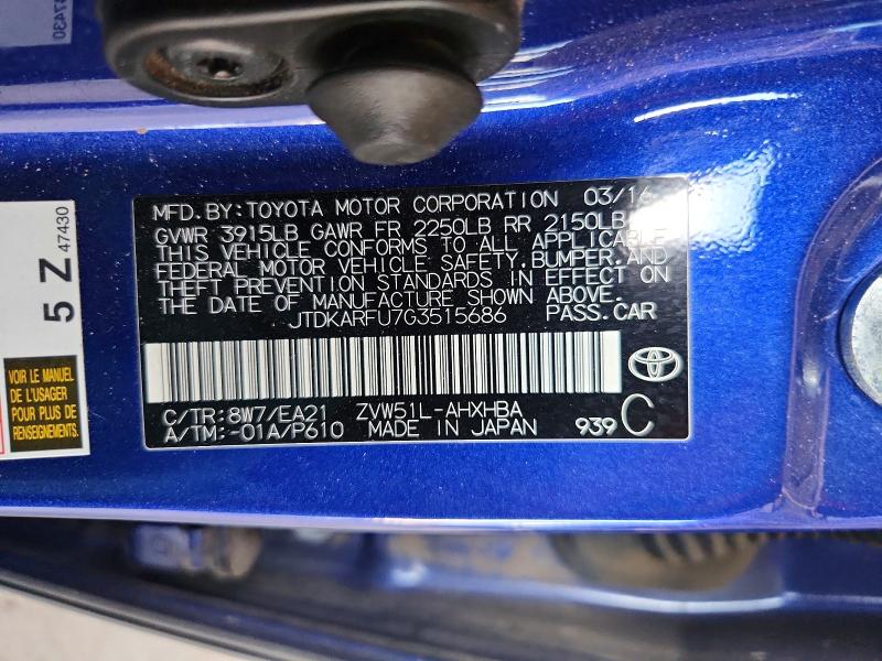 Продаж на аукціоні авто 2016 Toyota Prius, vin: JTDKARFU7G3515686, номер лоту: 59190246