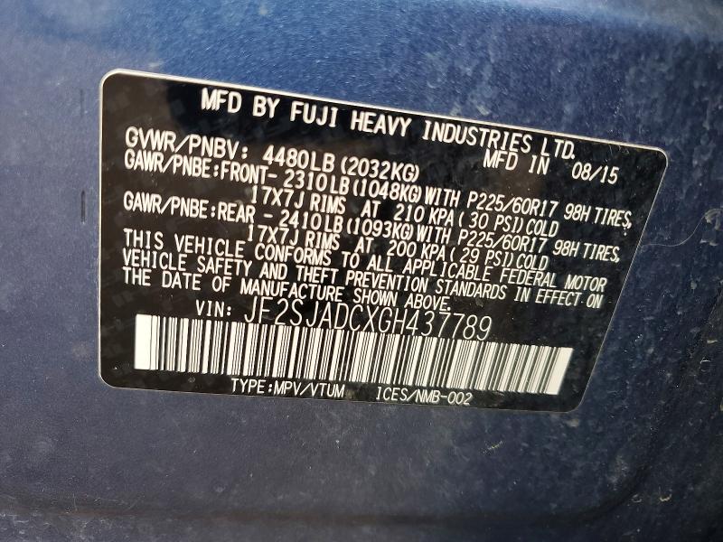 Продаж на аукціоні авто 2016 Subaru Forester, vin: JF2SJADCXGH437789, номер лоту: 56118506