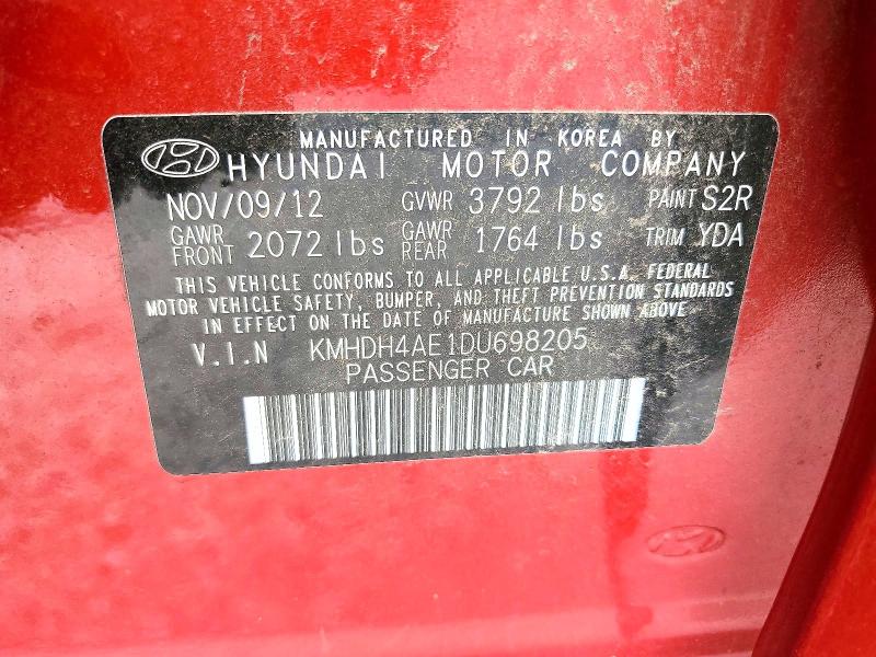 56889346 :رقم المزاد ، KMHDH4AE1DU698205 vin ، 2013 Hyundai Elantra مزاد بيع