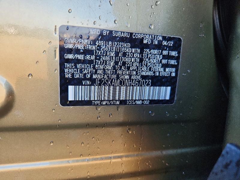 55676836 :رقم المزاد ، JF2SKAMC0NH467023 vin ، 2022 Subaru Forester مزاد بيع