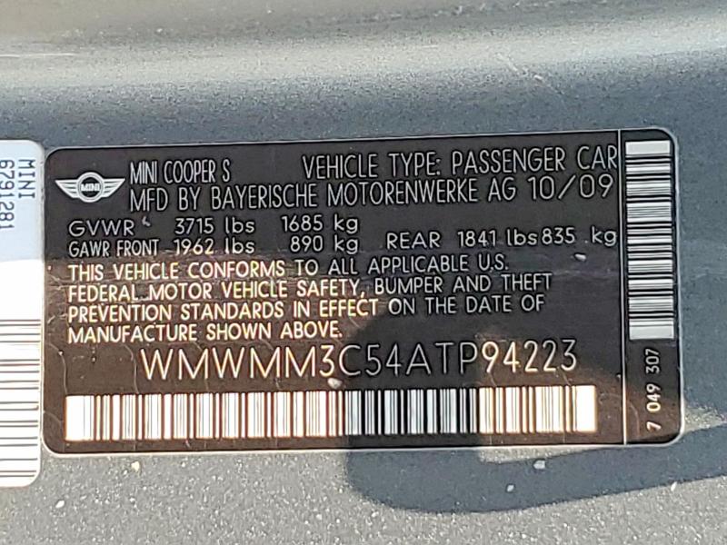 Продажа на аукционе авто 2010 Mini Cooper, vin: WMWMM3C54ATP94223, номер лота: 56177496