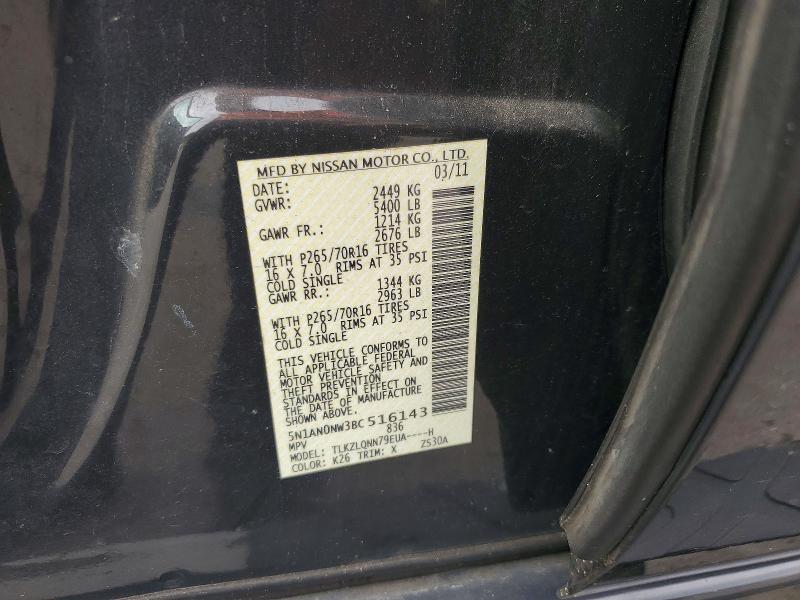 56100116 :رقم المزاد ، 5N1AN0NW3BC516143 vin ، 2011 Nissan Xterra مزاد بيع
