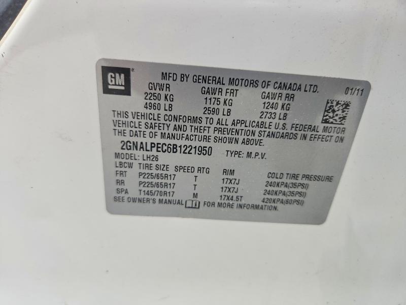 58697636 :رقم المزاد ، 2GNALPEC6B1221950 vin ، 2011 Chevrolet Equinox مزاد بيع