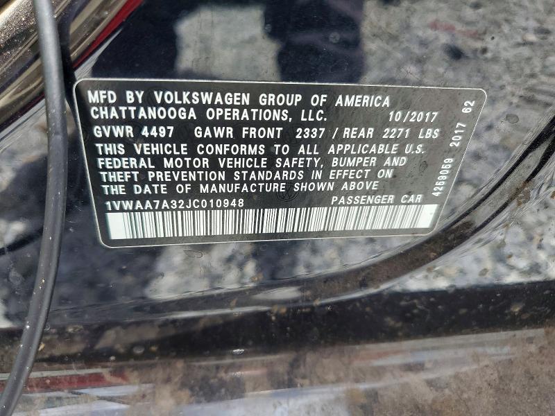 Продажа на аукционе авто 2018 Volkswagen Passat, vin: 1VWAA7A32JC010948, номер лота: 54843566