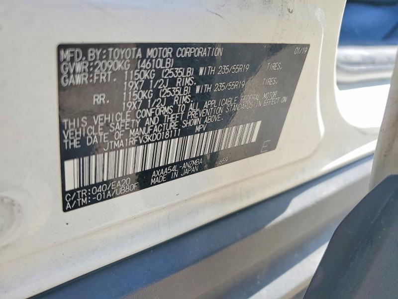 2019 Toyota Rav4 მანქანა იყიდება აუქციონზე, vin: JTMA1RFV3KD018111, აუქციონის ნომერი: 58514496
