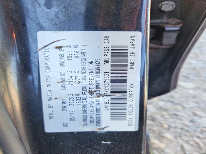 Aukcja sprzedaży 2012 Mazda 3, vin: JM1BL1W7XC1671331, numer aukcji: 56997236