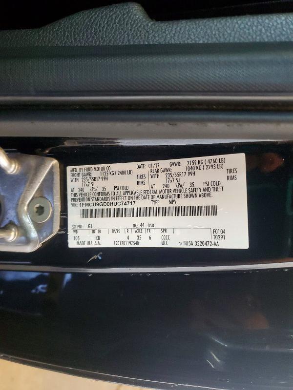 Aukcja sprzedaży 2017 Ford Escape, vin: 1FMCU9GD0HUC74717, numer aukcji: 58625376