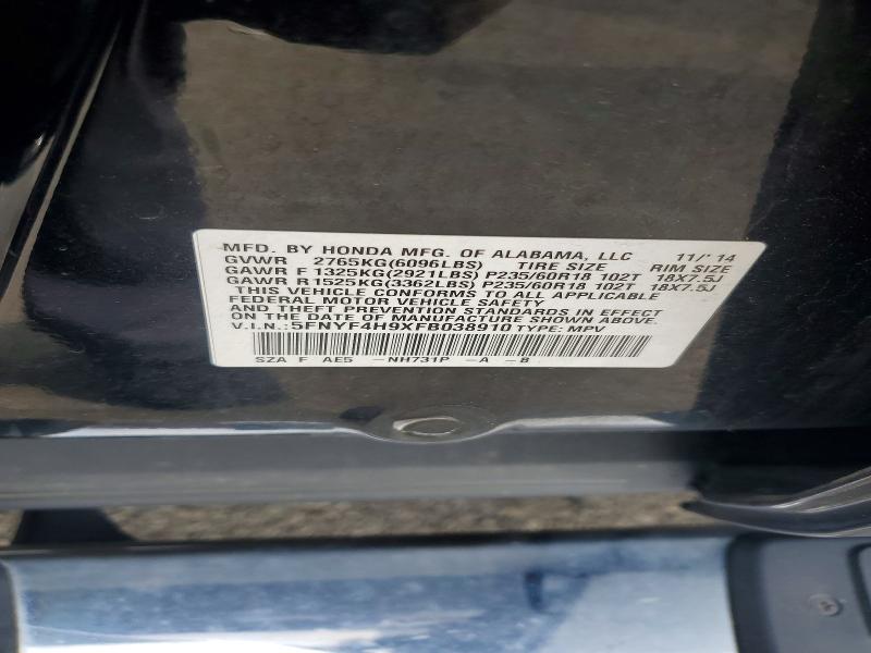 Aukcja sprzedaży 2015 Honda Pilot, vin: 5FNYF4H9XFB038910, numer aukcji: 56410536