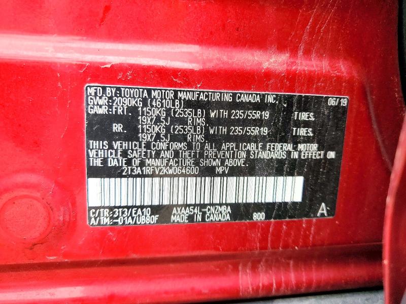 Продаж на аукціоні авто 2019 Toyota Rav4, vin: 2T3A1RFV2KW064600, номер лоту: 56754306