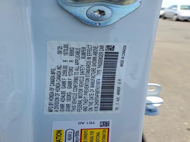 2026 Honda Civic მანქანა იყიდება აუქციონზე, vin: 2HGFE4F88TH316974, აუქციონის ნომერი: 55926396