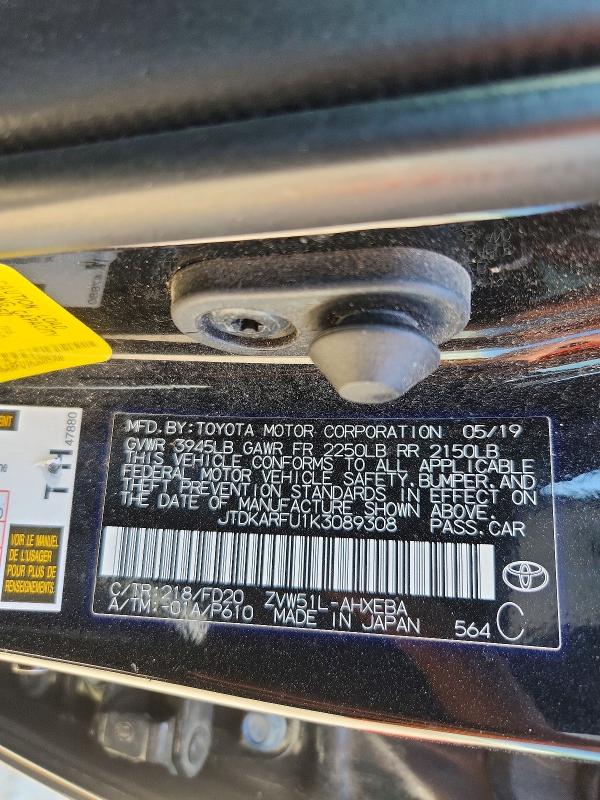 Aukcja sprzedaży 2019 Toyota Prius, vin: JTDKARFU1K3089308, numer aukcji: 55895046
