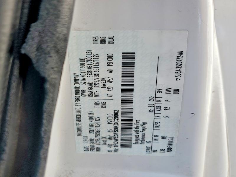 2019 Ford Econoline მანქანა იყიდება აუქციონზე, vin: 1FDWE3FS9KDC20962, აუქციონის ნომერი: 58243156