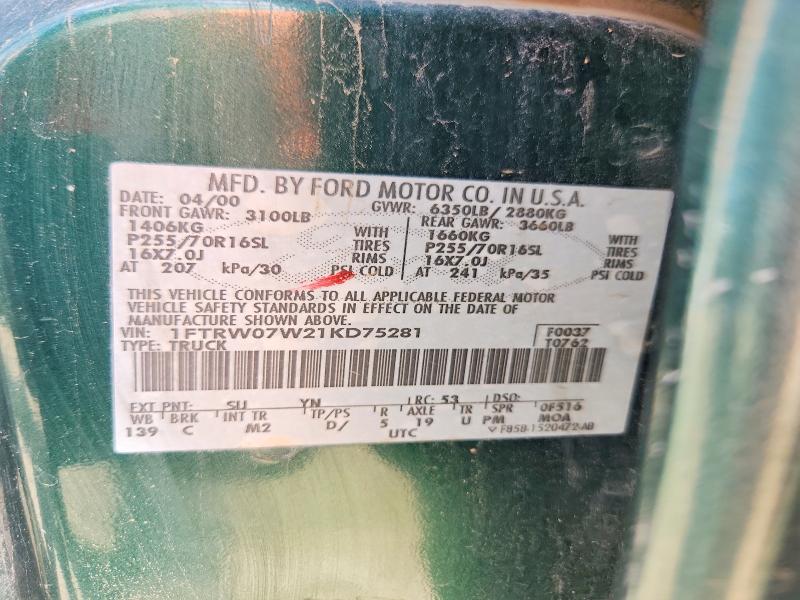 Aukcja sprzedaży 2001 Ford F150, vin: 1FTRW07W21KD75281, numer aukcji: 55222826