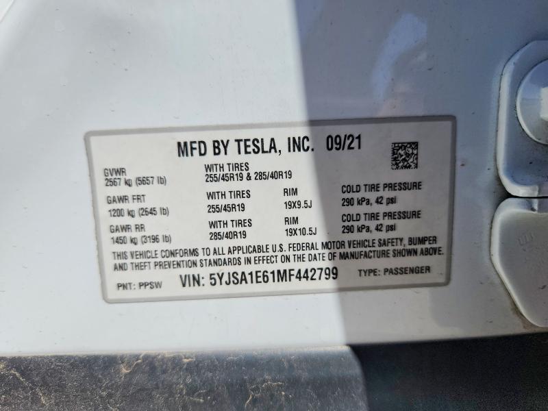 Продажа на аукционе авто 2021 Tesla Model S, vin: 5YJSA1E61MF442799, номер лота: 56962766