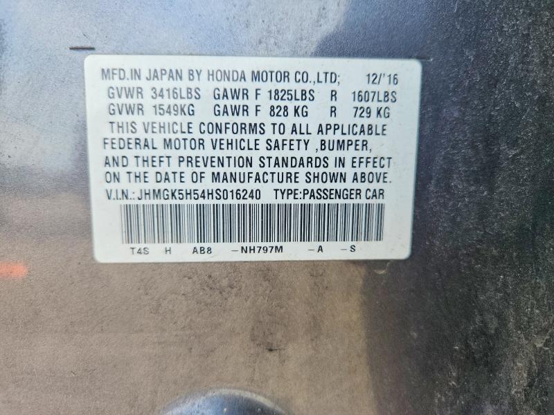 2017 Honda Fit მანქანა იყიდება აუქციონზე, vin: JHMGK5H54HS016240, აუქციონის ნომერი: 57944096