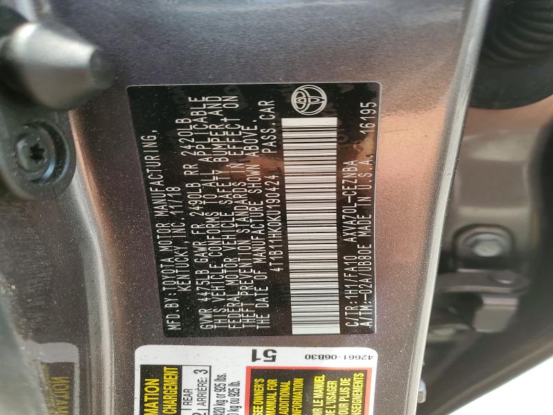 Продажа на аукционе авто 2019 Toyota Camry, vin: 4T1B11HK0KU190424, номер лота: 85793905