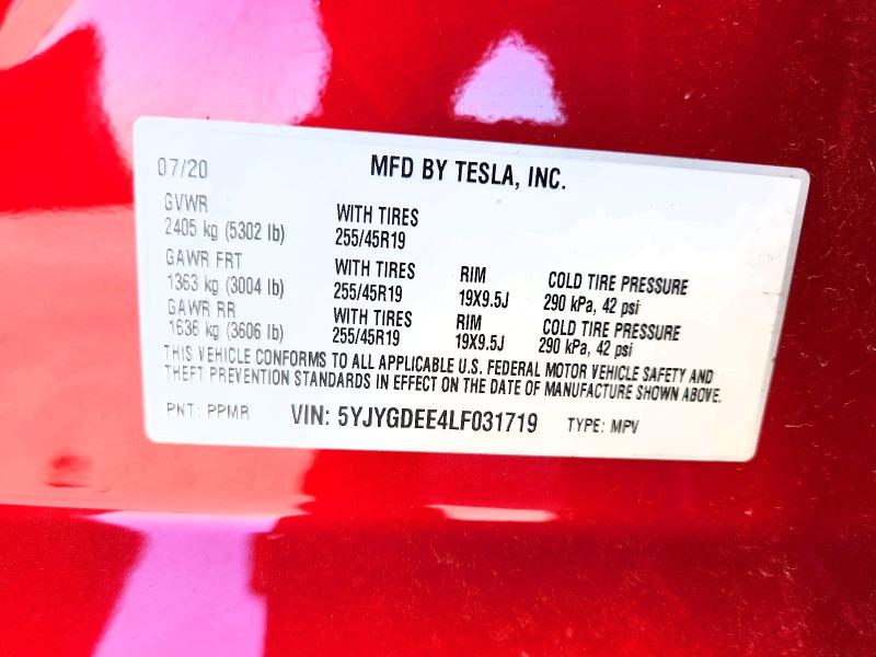 56072336 :رقم المزاد ، 5YJYGDEE4LF031719 vin ، 2020 Tesla Model Y مزاد بيع