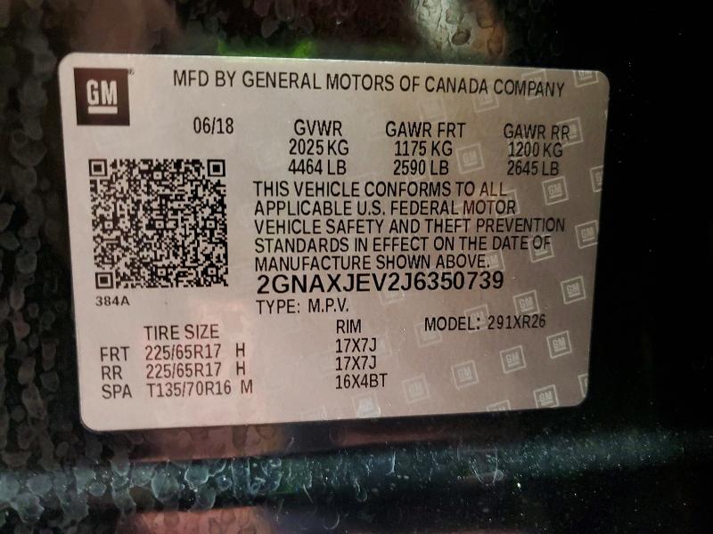 Продажа на аукционе авто 2018 Chevrolet Equinox, vin: 2GNAXJEV2J6350739, номер лота: 58227696