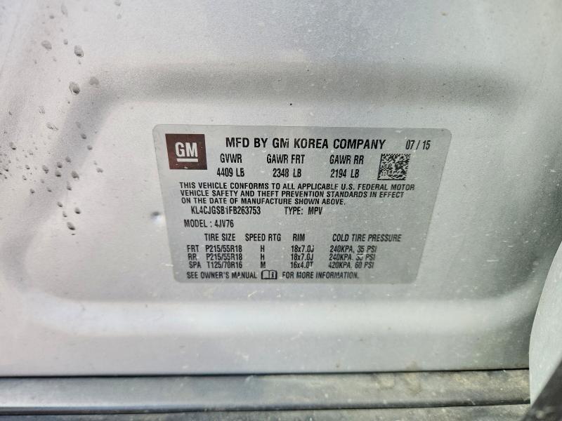 55877116 :رقم المزاد ، KL4CJGSB1FB263753 vin ، 2015 Buick Encore مزاد بيع