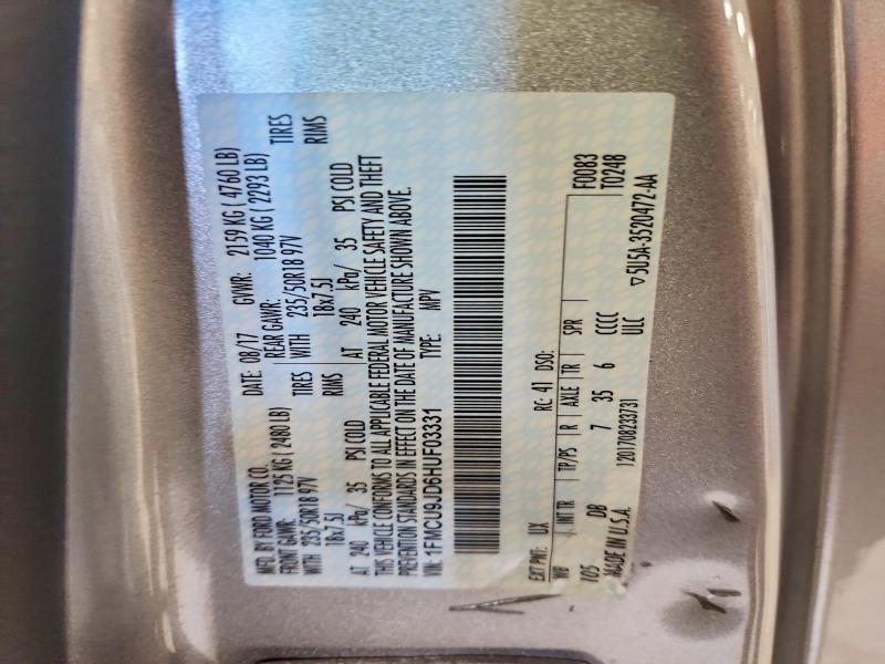 58363886 :رقم المزاد ، 1FMCU9JD6HUF03331 vin ، 2017 Ford Escape مزاد بيع