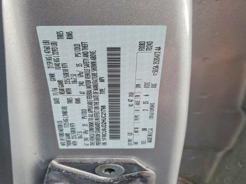 57377386 :رقم المزاد ، 1FMCU9JD2HUC21798 vin ، 2017 Ford Escape مزاد بيع